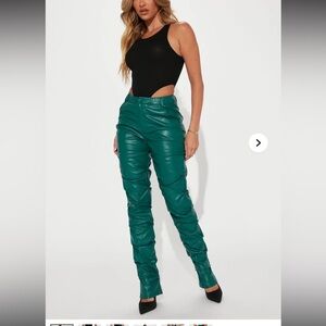 Fashion Nova "What It Takes" Ruched Faux Leather Pants Emerald | Chic and Trendy